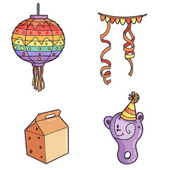 Party Supplies: Lantern, Streamers, Box, Party Hat