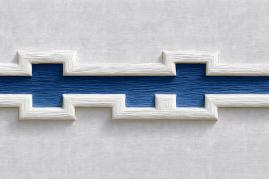 White geometric border with blue stripe on textured white background abstract