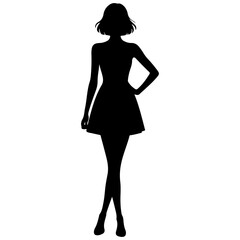 a black silhouette of Fashion girl standing one hand on her hip