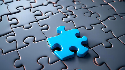 The Blue Puzzle Piece Stands Out on the Gray Puzzle Board