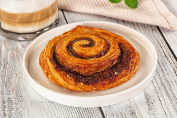 Homemade cinnabon swirl pastry with cinnamon