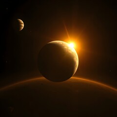 Celestial Embrace: Earth Glowing Before Golden Sun with Jupiter Silhouetted in Asteroid Shadows - 8K Cinematic Solar System Vista