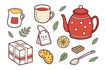 A Cozy Tea Moment: A charming assortment of tea-related items arranged in a visually delightful composition, offering a sense of warmth and tranquility for tea aficionados.