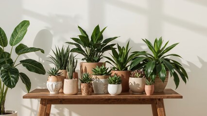 Assorted potted greenery displayed on a surface