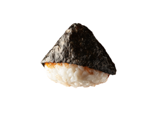 Traditional Japanese grilled onigiri rice ball wrapped in dark seaweed isolated