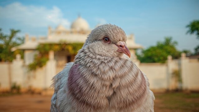 A puffed-up pigeon making cooing noises