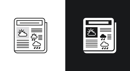 A minimalist icon of a newspaper displaying the weather forecast, shown in both outline and inverted versions.