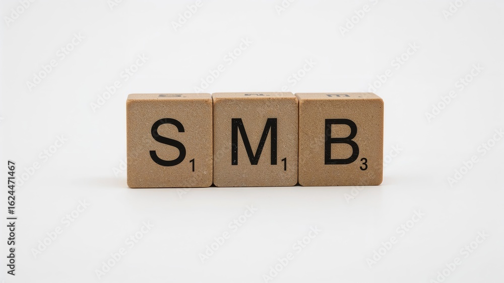 Poster wooden pieces stacked to display the letters smb, symbolizing server message block.