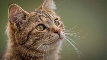 Focused image of a tabby cat glancing away