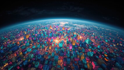 3D block-constructed globe visualization