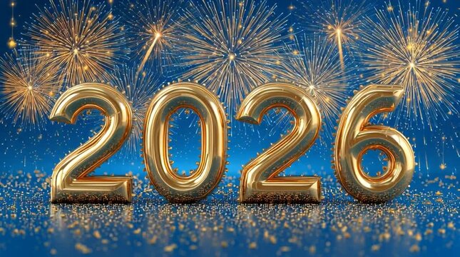 Happy New Year 2026 with Fireworks and Sparkling Lights
