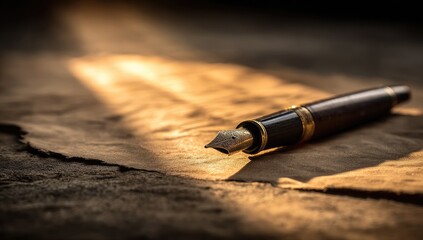 Antique fountain pen on aged parchment