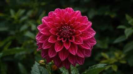 An Elegant Magenta Dahlia Pinnata Petal Glimmering with Rain