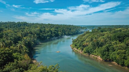 Fototapeta premium A Waterway Adjacent to a Forested Area in a Rural Region