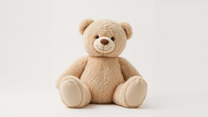 Obraz premium A lone teddy bear is placed on a pure white setting.
