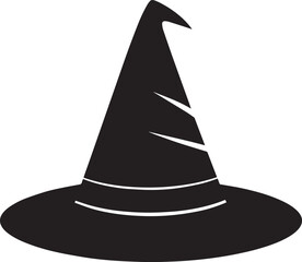 Scary Witch Hat in Black Silhouette | Halloween Vector Illustration Icon