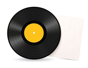 Black vinyl record with yellow label and off-white sleeve