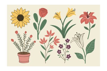 Vibrant Floral Illustration: An artistic array of vivid flowers, capturing the essence of spring. The detailed designs with lively shades, a collection for creative projects