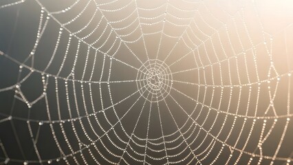 Obraz premium Dew-Drenched Spider Web with Radiant Light