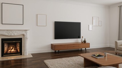 Modern home interior highlighting an elegant fire feature alongside a trendy TV setup