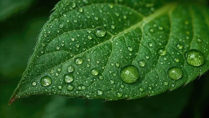 Close-up of a leaf covered in water droplets, perfect for a background.