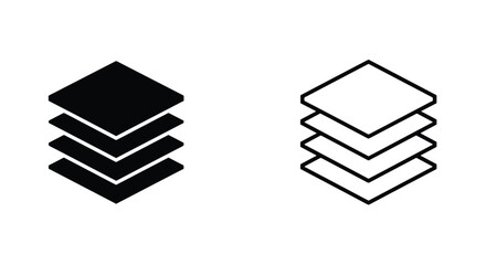 Two icons of stacked layers, one solid black and one outlined, on a white background.