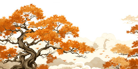 A majestic autumn tree covered in vibrant golden yellow leaves under bright sunlight in natural landscape.
