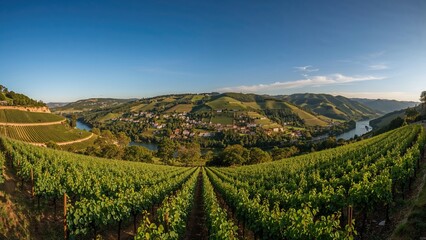 A broad vista displaying the beautiful vineyards and scenic terrain of a notable valley known for wine production.