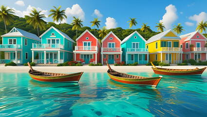 Road winding through a Caribbean island town offering scenic coastal views with palm trees and ocean breeze