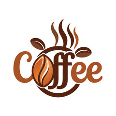 Coffee logo with a stylized coffee bean and steam, representing a coffee shop, brand, or beverage industry