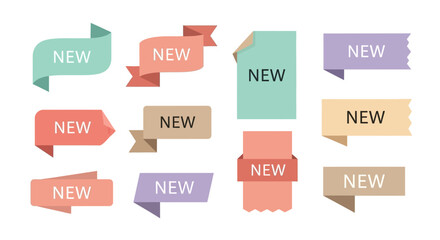 A modern collection of new label tags and promotional banners in a flat design style 456223.ai