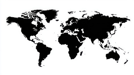 Naklejka premium Black and White World Map Silhouette on White Background
