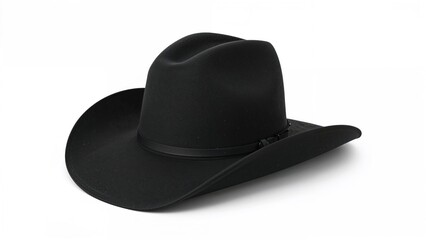 Black western-style hat displayed on a white surface