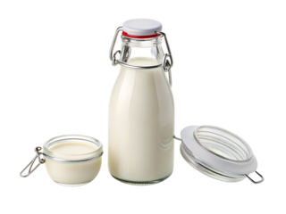 Small Glass Bottle of Fresh Milk with a Flip-Top Lid