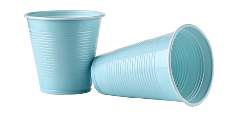 Crushed Blue Plastic Cups on a White Background