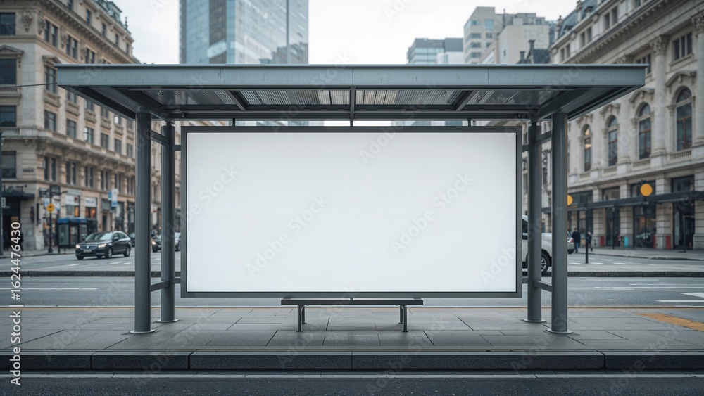 Poster empty advertisement board on a bus shelter shown in high dynamic range imaging.
