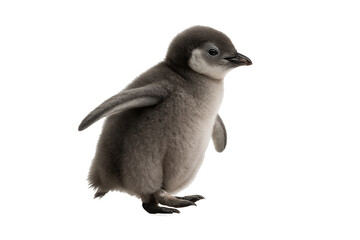 Adorable baby penguins standing side by side, fluffy gray chicks with soft feathers, isolated on transparent background. Cute wildlife photography of Antarctic animals, perfect for nature, wildlife
