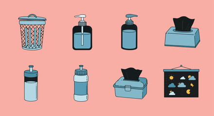 Collection of household items illustrated