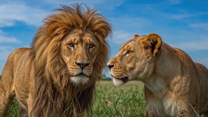 Obraz premium A lioness dismisses a male lion in their natural habitat