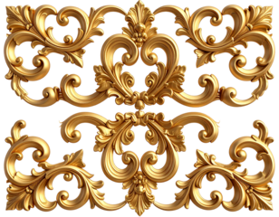 Golden decorative element isolated on a white or transparent background