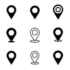 Map pointer icons for navigation or travel, location markers for business or personal use, simple design