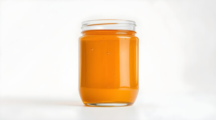 Glass jar full of fresh honey on white background
