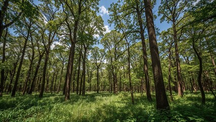 Fototapeta premium A woodland filled with various trees and vegetation