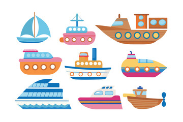 Maritime Collection: A captivating assortment of charming boat illustrations, sailing through playful simplicity. The various vessels create a delightful showcase of nautical diversity.