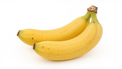 Two Yellow Cavendish Bananas United at the Stem, Isolated on a White Surface