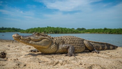 Obraz premium Mugger Crocodile Spotted and Captured in a Marshland