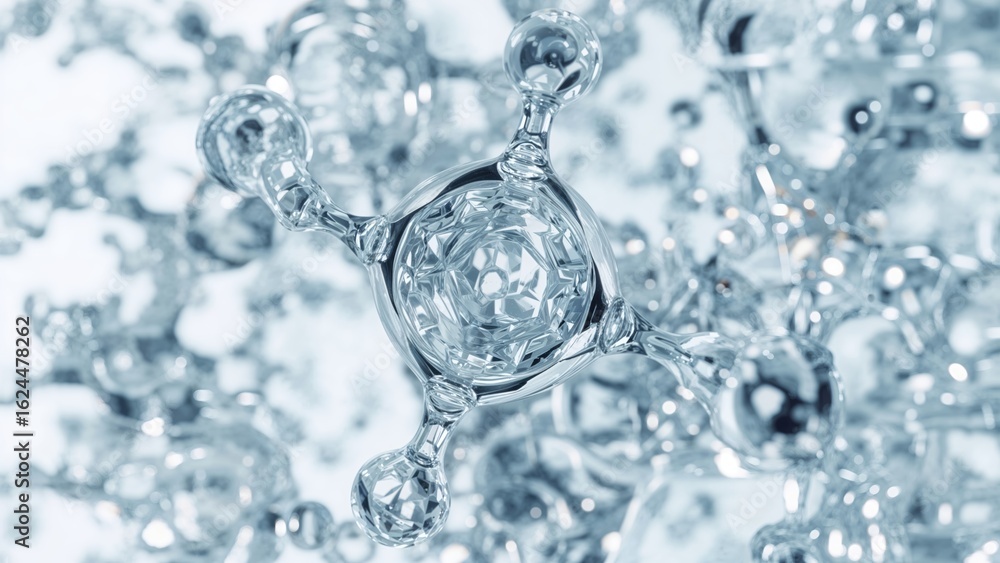 Poster visualization of a translucent liquid molecule on a tiny textured surface in 3d