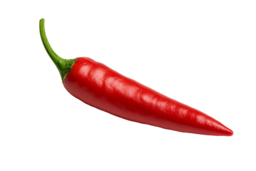 Fresh red chili pepper isolated on transparent background, vibrant hot spicy vegetable perfect for cooking, seasoning, and organic food design concepts