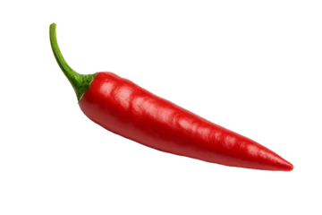 Gardinen Chilischoten Fresh red chili pepper isolated on transparent background, vibrant hot spicy vegetable perfect for cooking, seasoning, and organic food design concepts  © MJ iceberg