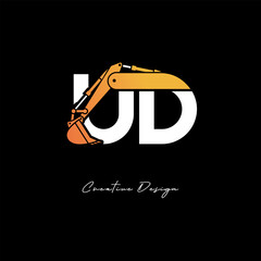 UD Excavator Arm Construction Logo - Bold Industrial Letter mark Design for Heavy Equipment, Contractor Branding & Modern Engineering Identity